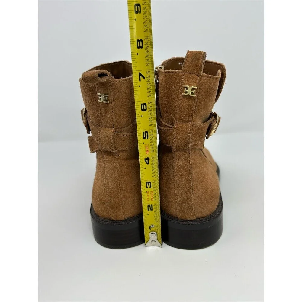 Sam Edelman Nolynn Camel Tan Heeled Ankle Booties Buckle Strap Size 10.5